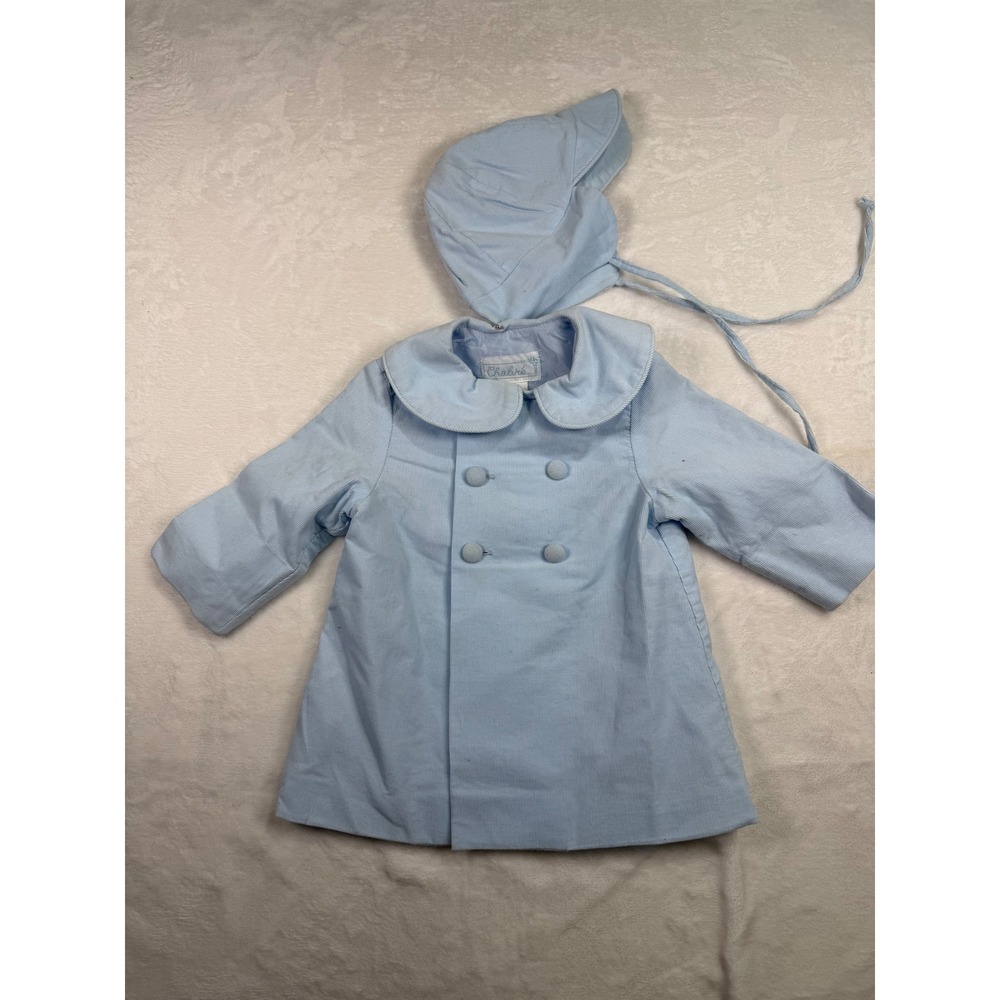 Chabre Coat & Bonnet Set 12M Light Blue Double Breasted Heirloom Baby Boys